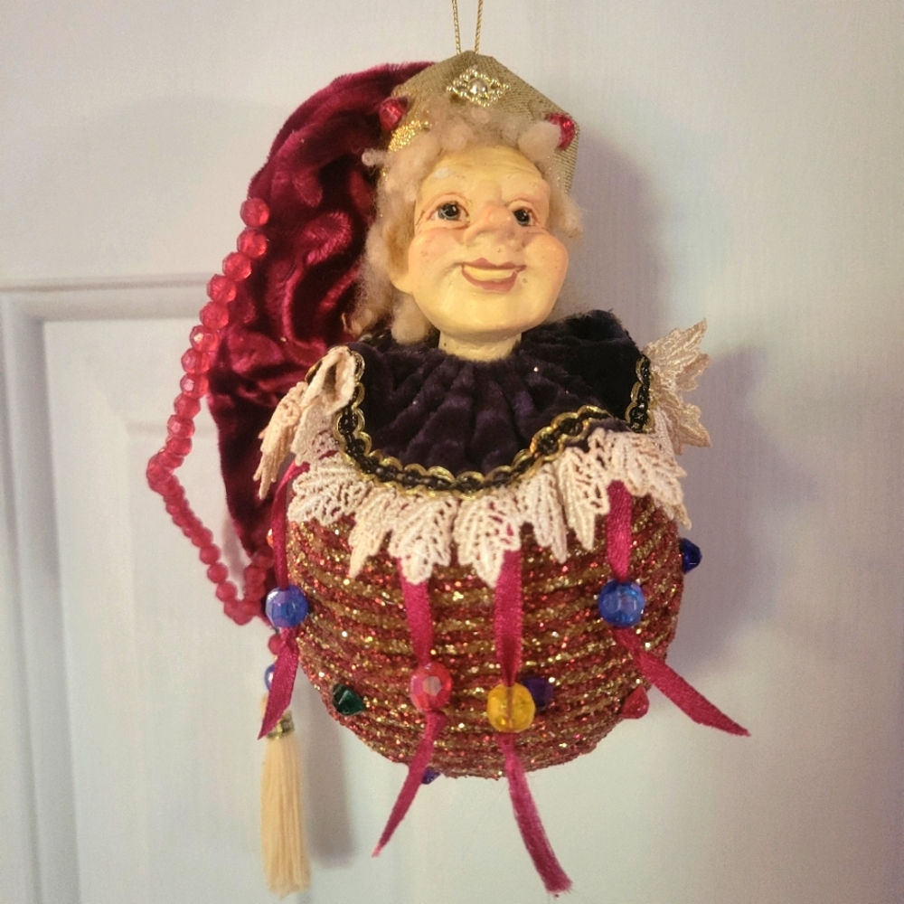 Wayne Kleski Katherines Collection Elf Jester Christmas Ornament‎ Velvet Lace